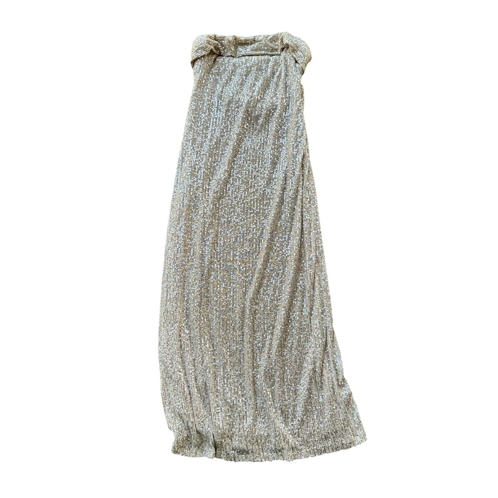 Alice Elle Champagne Gold Sequin Strapless Maxi Dress Size 12 Column Gown Formal